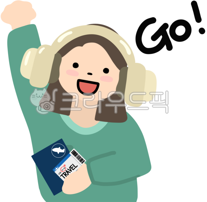 해외여행,여행여자,헤드셋,여권,항공권,비행기티켓,헤드폰,출발,여행출발,go,여행일러스트,여행이미지