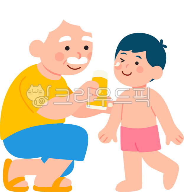 Sunscreen,grandfather,child,summer,summer illustration,sunscreen application illustration,character,ultraviolet rays,boy,child,boy,adult,family,swimsuit,children's swimsuit,grandfather illustration