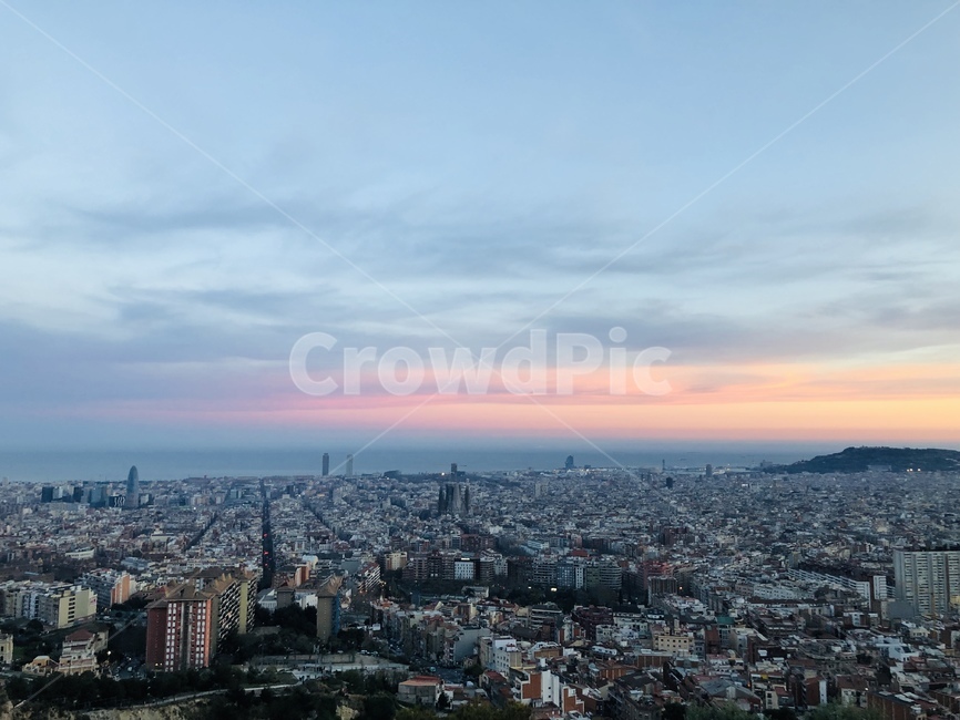 스페인,바르셀로나,도시전경,벙커,일몰,노을,풍경,랜드마크,spain,barcelona,sunset,landscape,city,building