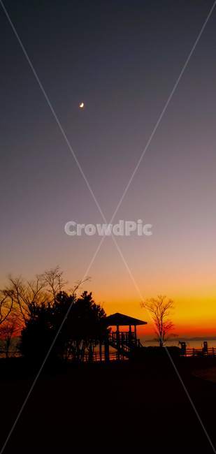 황혼,달,하늘,일몰,자연,nature,outdoors,옥외,실루엣,그림자,silhouette,shadow
