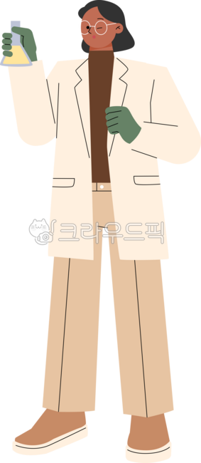 cute,simple,plain,illustration,occupation,uniform,person,standing,front,scientist,experiment,researcher,woman