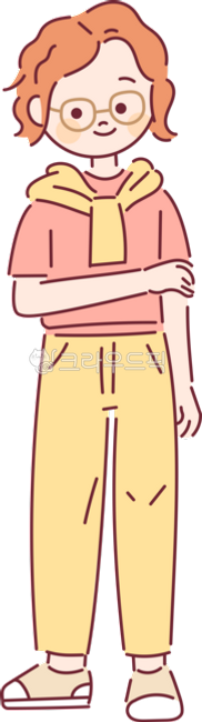 외곽선,심플,단순한,일러스트레이션,파스텔,정면,여성,서있다,스타일,귀여운,캐릭터,안경,너드