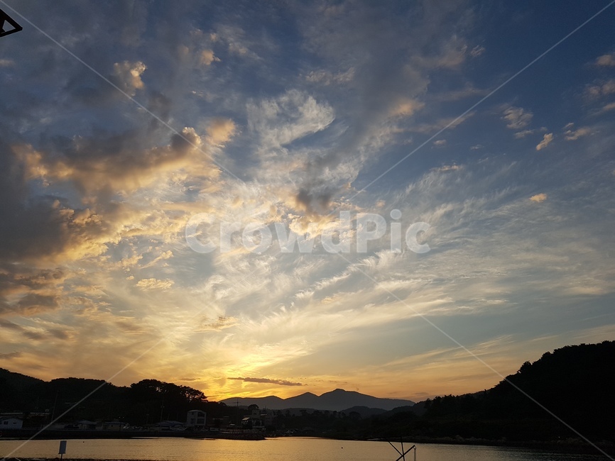 하늘,구름,노을,바다,섬