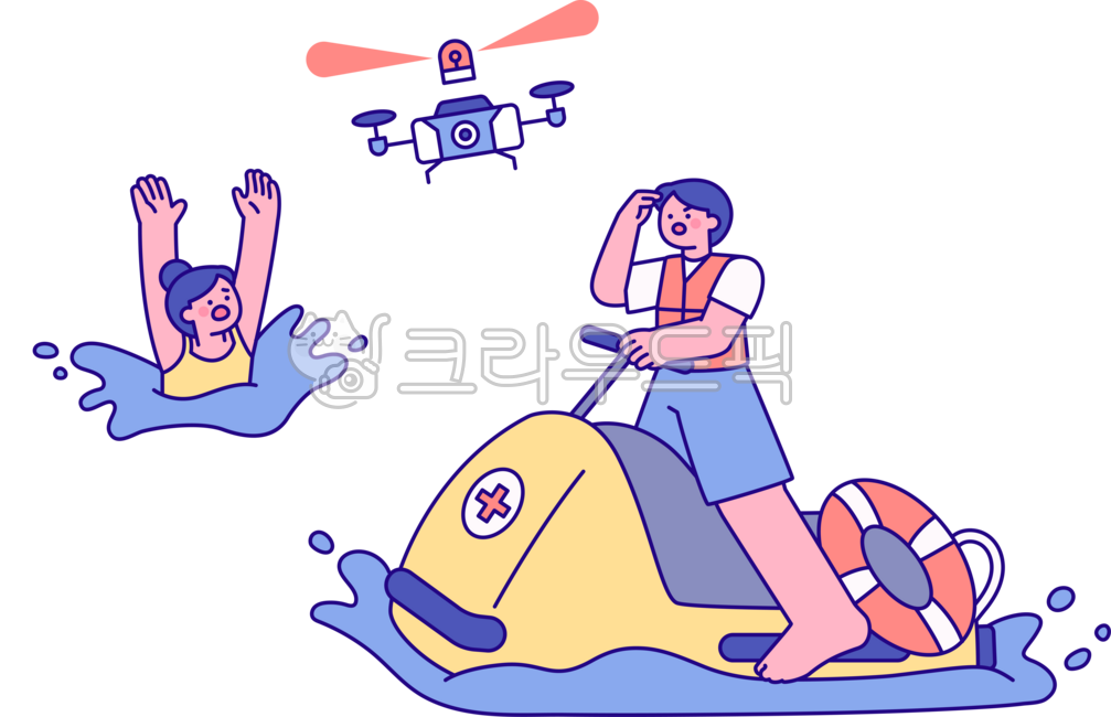 outline,cute,simple,simple,illustration,rescue,rescue team,incident,coast guard,save,help,accident,people,sea,ocean,drone,motorboat,water skiing