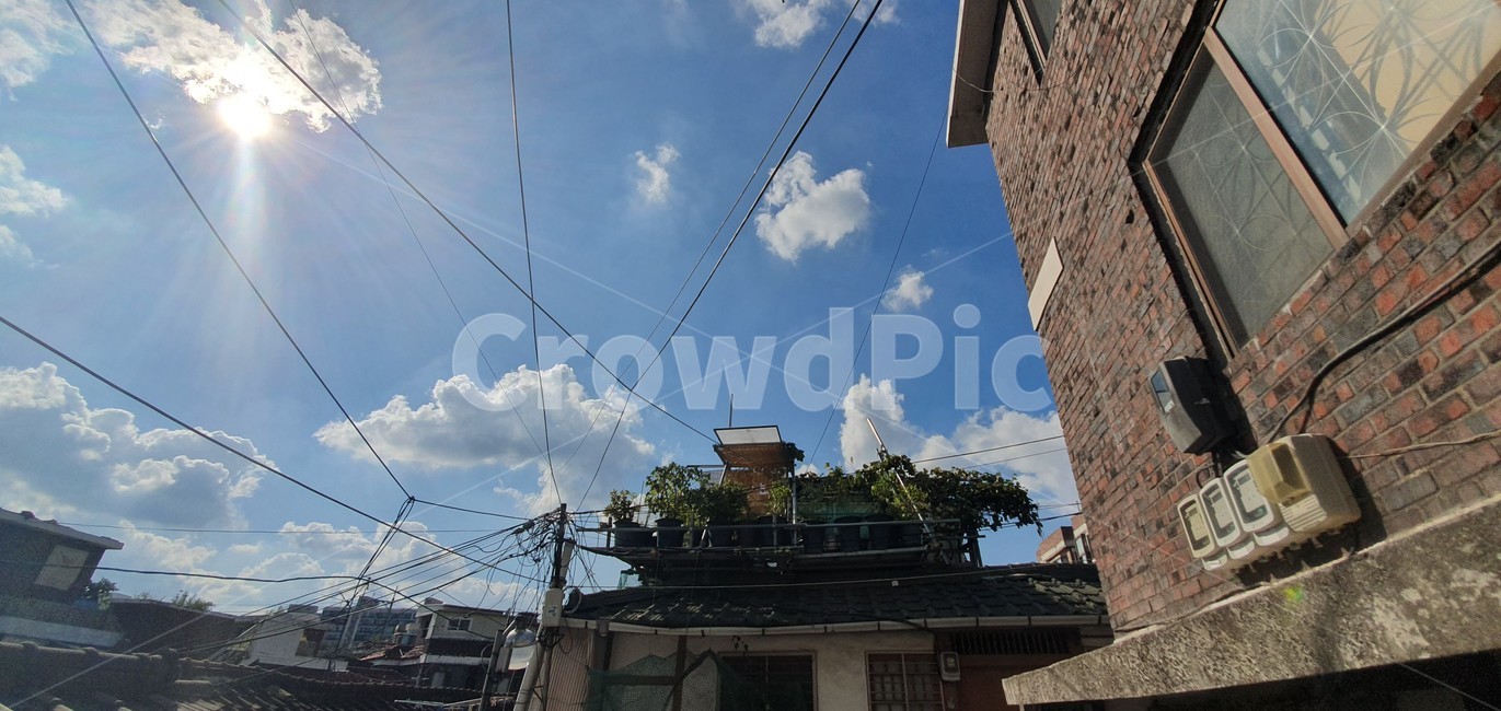 하늘,주택,구름,맑음,기와,roof,지붕