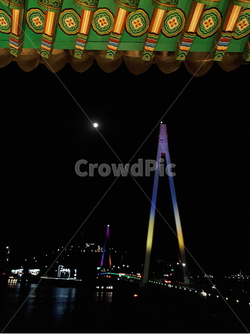 여수,돌산대교,정자,다리,bridge,달,옛스러움,야경