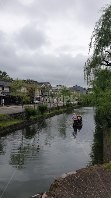 뱃놀이,나룻배,흐린날,오카야마,구라시키,구라시키미관지구,뱃사공,강가