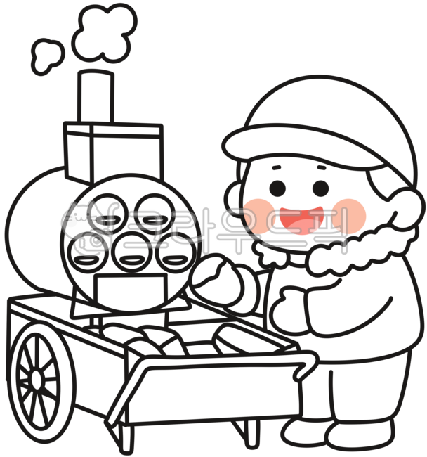 Roasted sweet potatoes,sweet potatoes,sweet potato vendor,roasted sweet potato business,sweet potato vendor,winter,winter snack,winter illustration,winter snack illustration,man,cute man,street food