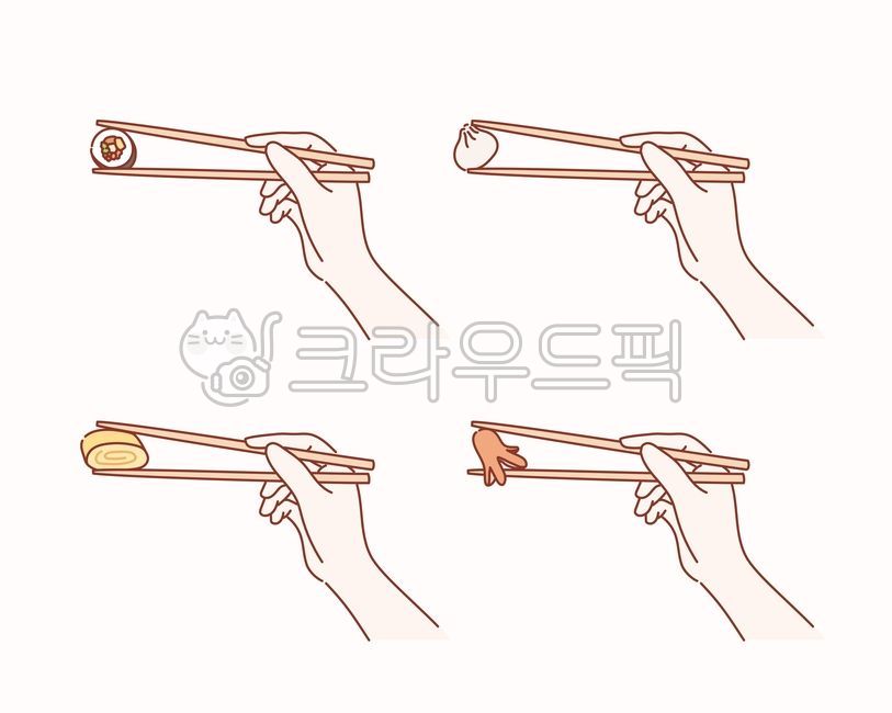 Kimbap,dumplings,egg roll,sausage,lunch,chopsticks,dinner,hand,delicious,food,holding,Korean food,person,illustration,illustration,food,egg,chopsticks