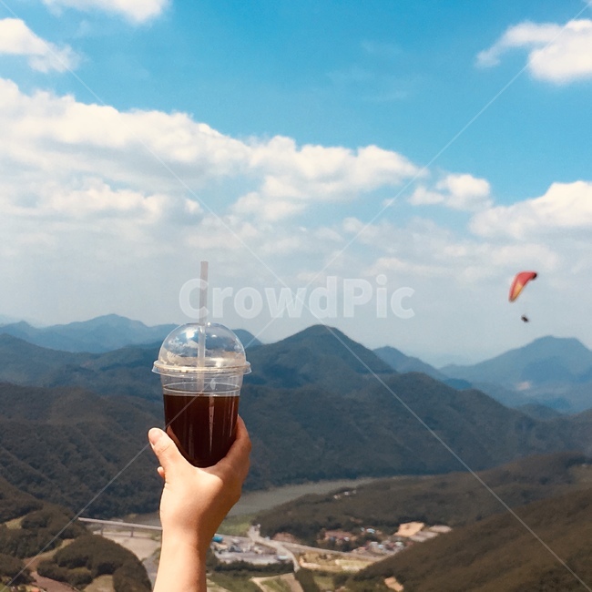 희망,커피,하늘,손,아메리카노,힐링