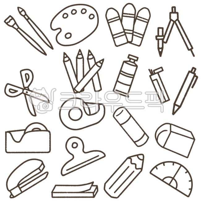 문구,문방구,준비물,새학기준비물,초등학교,학용품,일러스트,손그림,아기자기한,심플한,연필,지우개,샤프,팔레트,물감,수채화,테이프,클립,스테이플러,메모지,색연필,크레파스,딱풀,접착제,콤파스,각도기