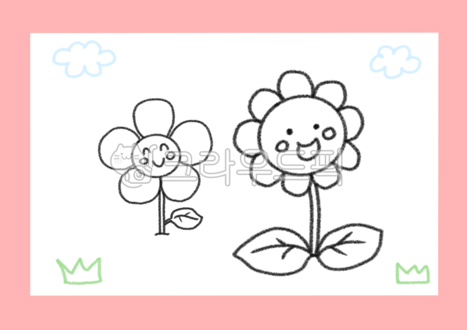 꽃,꽃도안,색칠공부,색칠공부도안,꽃그림,구름,어린이그림,색칠도안,색칠하기,일러스트,손그림,봄,식물,컬러링시트,컬러링,색연필,크레파스