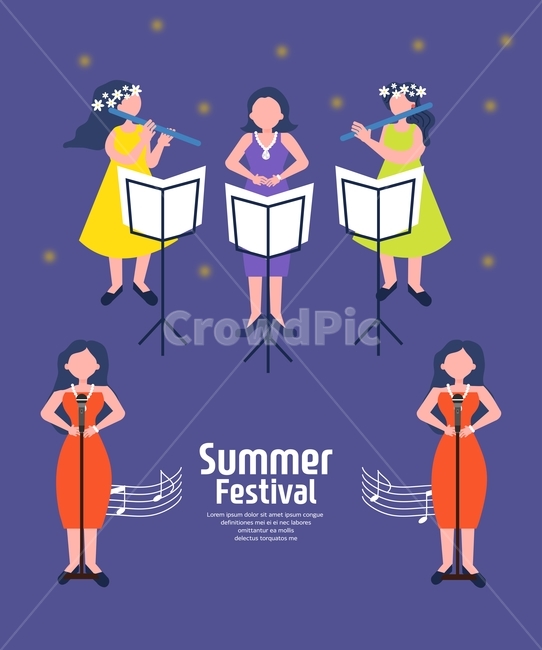 음악,음악회,합창,플룻,악보,마이크,축제,행사,이벤트,여름,계절,summer,season,축제,행사,festival,carnival,event,악기,음향기기,musical instrument,musical equipment,그래픽,일러스트레이션,graphic,illustration,audience,청중,crowd,군중