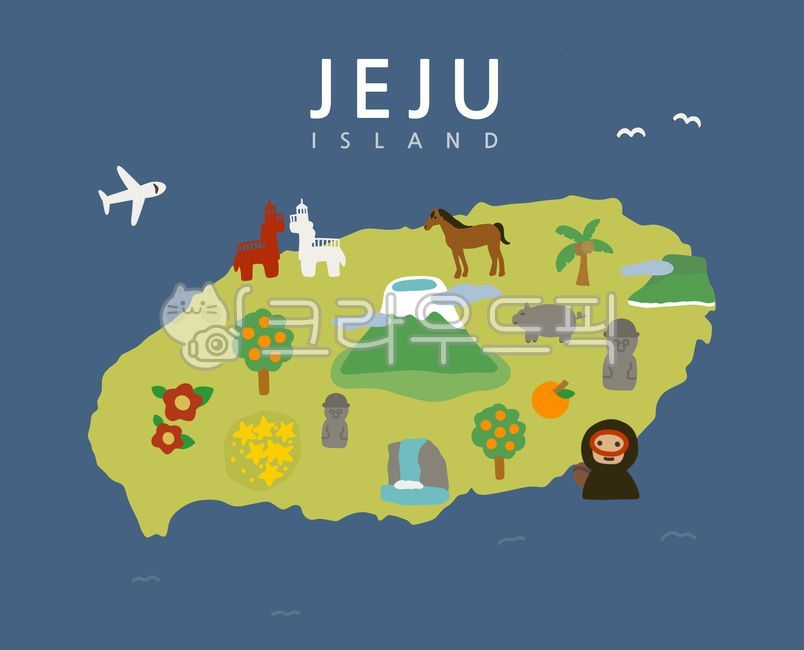 Jeju,Jeju Island map,Jeju Island,Jeju map,Jeju Island drawing,Jeju drawing,hand drawing,tangerine,Cheonjiyeon,tangerine tree,tree,rape blossom,seagull,waterfall,Cheonjiyeon waterfall,black pig,pig,stone grandfather,female diver,horse,l