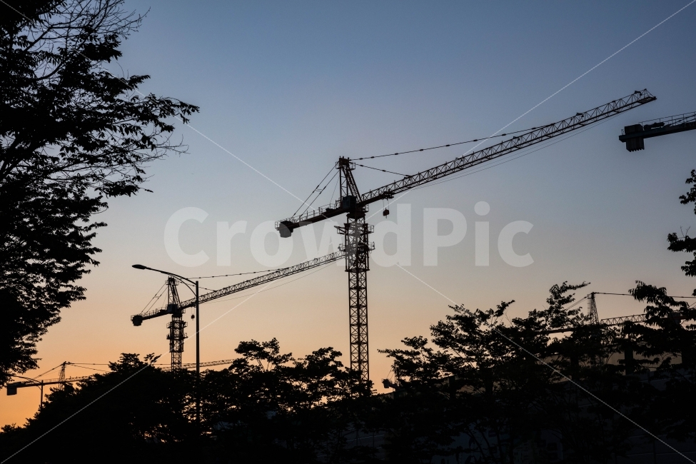 타워크레인,공사장,노을,하늘,크레인,EOS5ds,실루엣,그림자,silhouette,shadow,산업,industry,industrial,건설업,건축업,construction industry