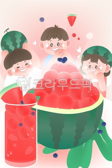 fruit,summer delicacy,watermelon shaved ice,Hwachae,summer food,seasonal food,character,children,beverage,Korean food,Boys,watermelon,summer fruit,pleasure,Summer Vacation,Watermelon Ade,cheer,Girls,korea,dessert,kindergarden,person,Blueberries