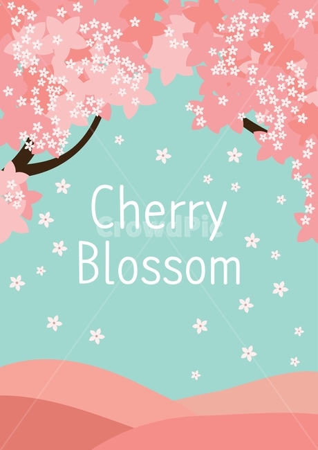 벚꽃,꽃,봄,핑크,흩날리다,cherry,blossom,만개하다,언덕,일러스트,삽화,나무,봄,계절,spring,season,그래픽,일러스트레이션,graphic,illustration