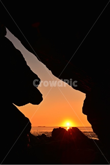 nature,자연,light,빛,flare,플레어,outdoors,옥외,영광,백수,해식동굴,바다,해안,해변,일몰,해넘이,노을,황혼