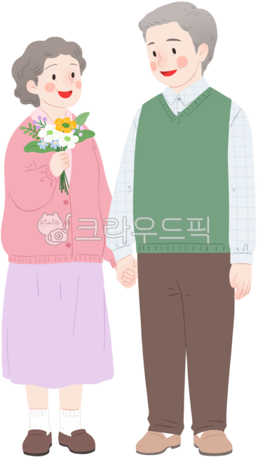 할아버지,할머니,노부부,노인,부부,커플,엄마,아빠,노신사,노부인,요양,꽃다발,남자,여자,니트웨어,스웨터,sweater,knitwear,사람,person,clothing,긴팔,의류,grandfather,grandpa,oldman,grandmother,mother,lady,일러스트