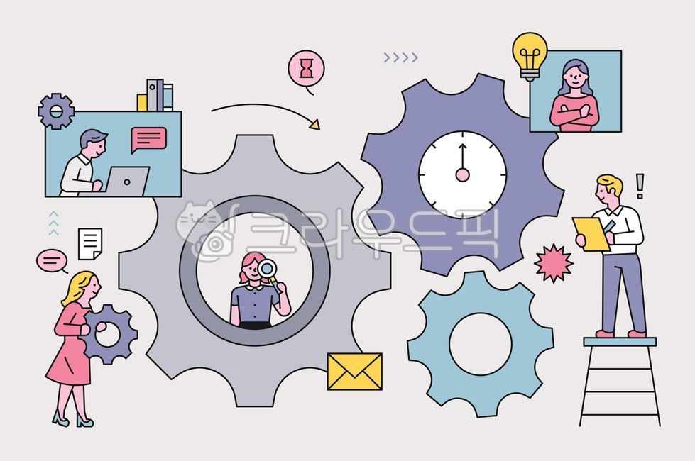 외곽선,귀여운,심플,단순한,일러스트레이션,컨셉,배너,구성,템플릿,기어,톱니바퀴,공장,맞물리다,돌아가다,비즈니스,업무