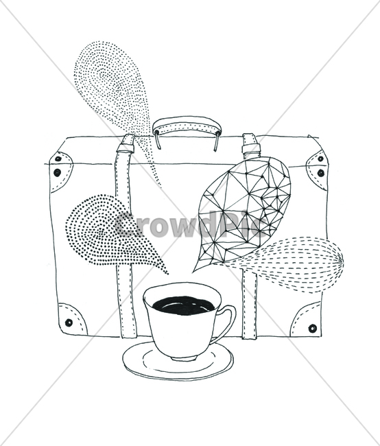손그림,handdrawing,팬그림,팬라인,pen,penline,penpicture,pendrawing,cup,컵,coffeecup,커피컵,트렁크,trunk,여행,traveling,trip,tour,journey,travel,그래픽,일러스트레이션,graphic,illustration