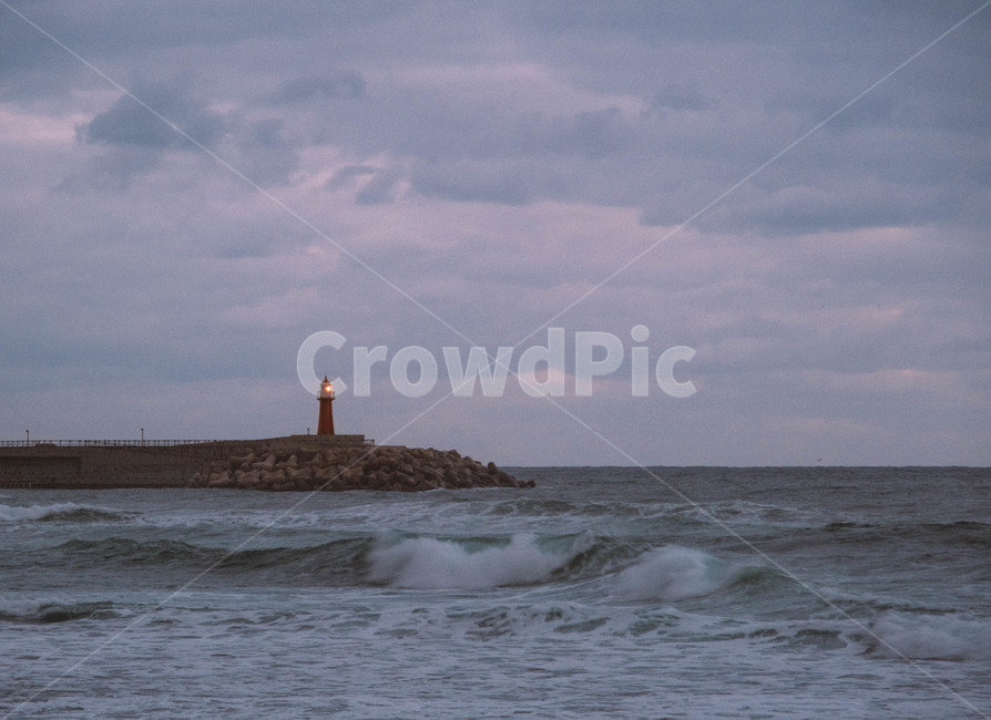 tide,nature,Lighthouse,winter sea,water,sea,East Sea,ocean,sunset