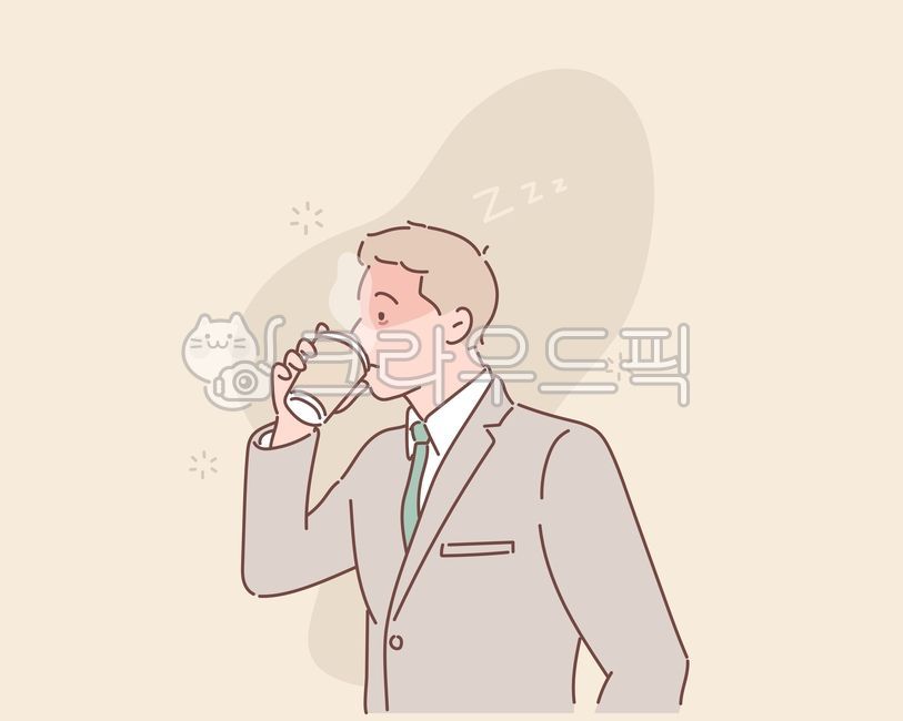 커피,졸린,피곤한,아침,직장인,회사원,잠오는,휴식,고충,그래픽,일러스트레이션,graphic,illustration,삽화