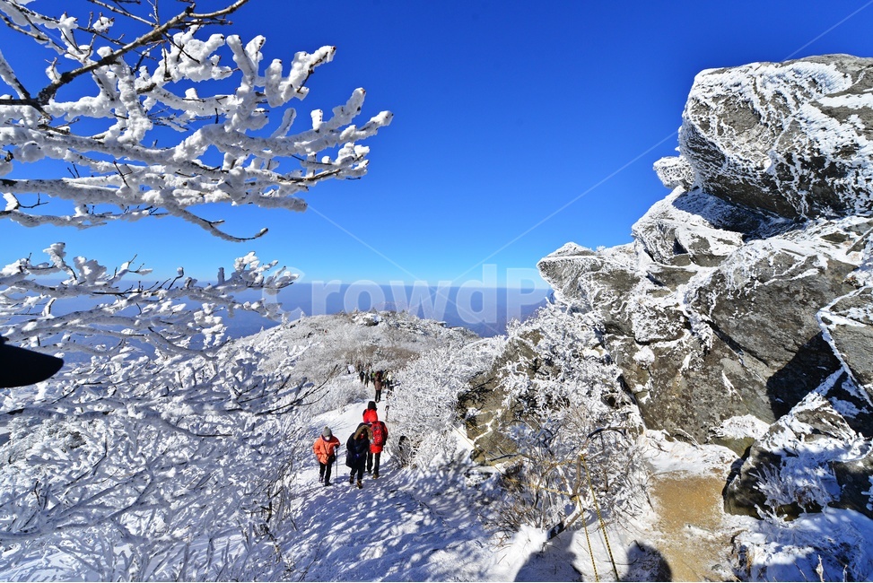 mountain,산,person,사람,human,인간,snow,눈,nature,자연,outdoors,옥외,tree,나무,plant,식물,전나무,fir,경치,경관,풍경,무주,덕유산,덕유산설경,설경,겨울,계절,상고대,향적봉,설천봉,중봉