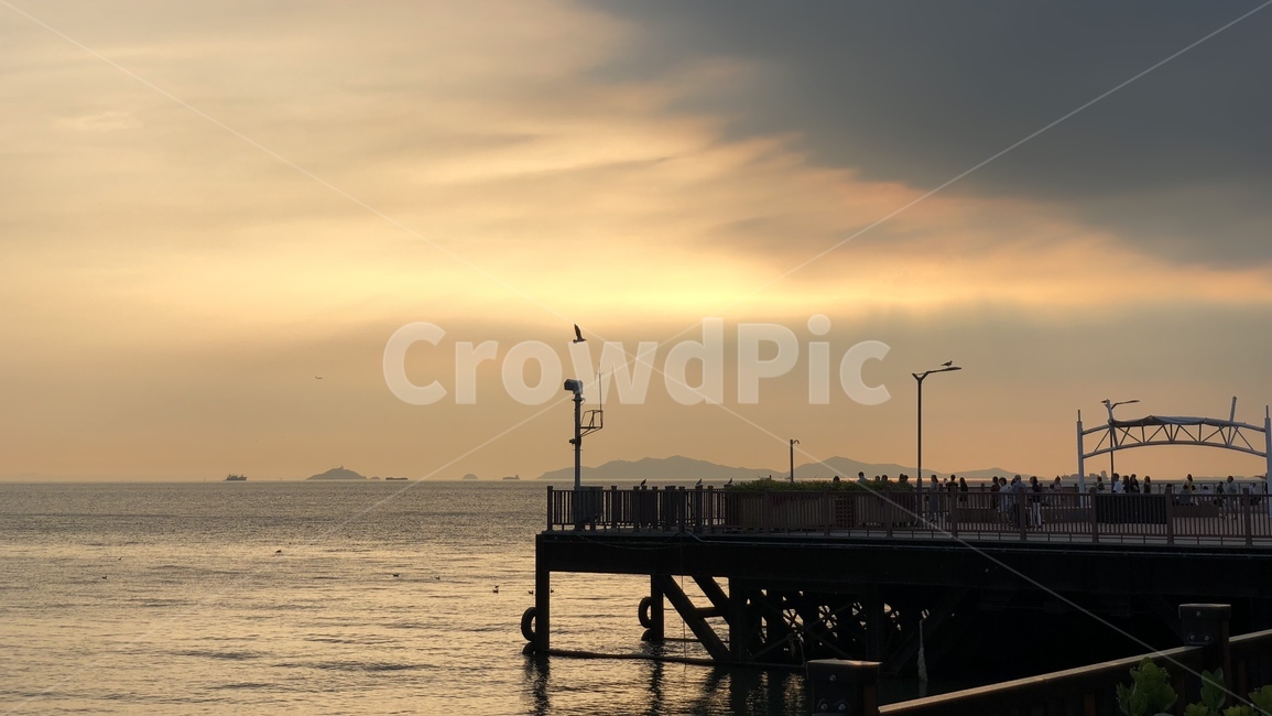 노을,새,항구,바다,인천,송도,자연,풍경,nature,landscape,사람들,대중,군중,other people,crowd,water,물,waterfront,워터 프론트,port,포트,pier,교각