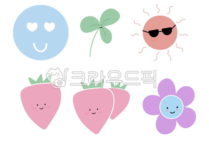 Stickers,decoration,ornament,diary,dakku,cute stickers,hand-drawn stickers,expressions,shapes,simple stickers,decoration,smile,pastel stickers,characters,cute,emoticons,smiles,lovely,cute,sun,strawberry,flowers,three-leaf clover