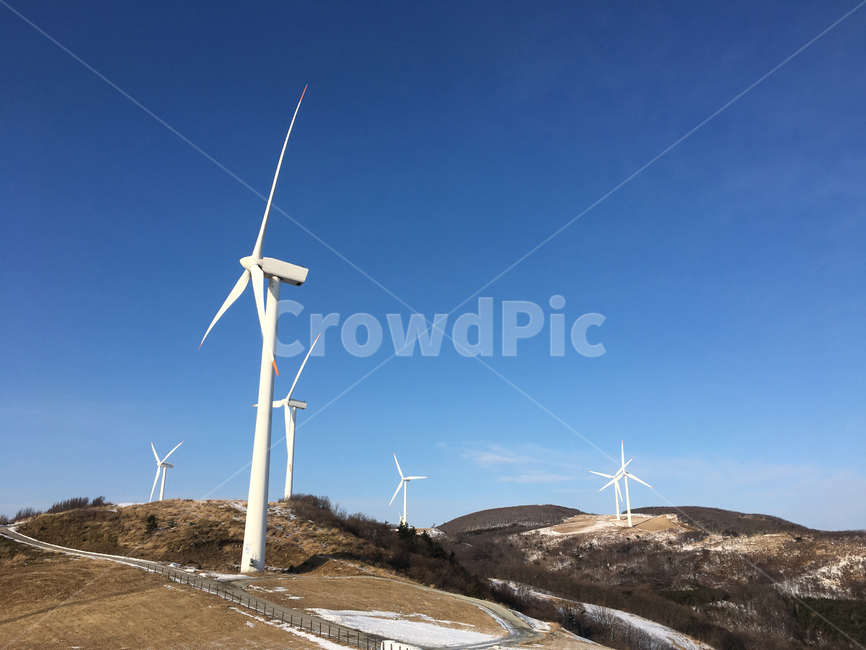 풍차,풍력발전,산,하늘,겨울
