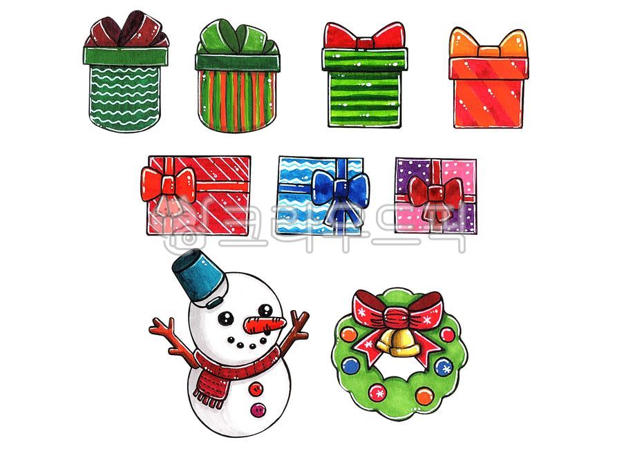 크리스마스,선물,눈사람,리스,겨울,이벤트,알록달록,성탄절,눈,스티커,일러스트