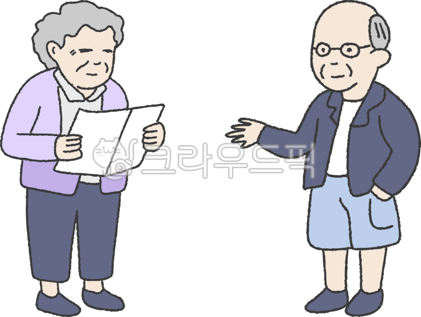노인,할아버지,할머니,시니어,일러스트,손그림,귀여운,라인아트,파스텔,부드러운,온화한,안경,사람들,신문