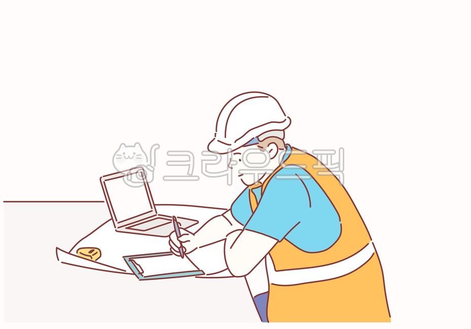 일,안전모,작업,건설,건축,건설현장,건설근로자,helmet,헬멧,hardhat,노동자,건축가,안전,노란색,일러스트,인물,사람,남성,캐릭터,공사,직업,현장,도면,산업,노트북,설계