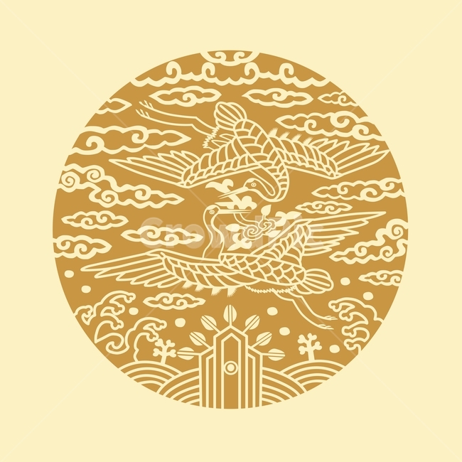 Joseon Dynasty pattern,character,amount of academics,bird,Korean traditional patterns,decoration,brand,crane,animal pattern,traditional pattern,cloud pattern,background,animal,circle,Korean tradition,frame,Textile material,pattern,icon,yellow,Vanilla colo