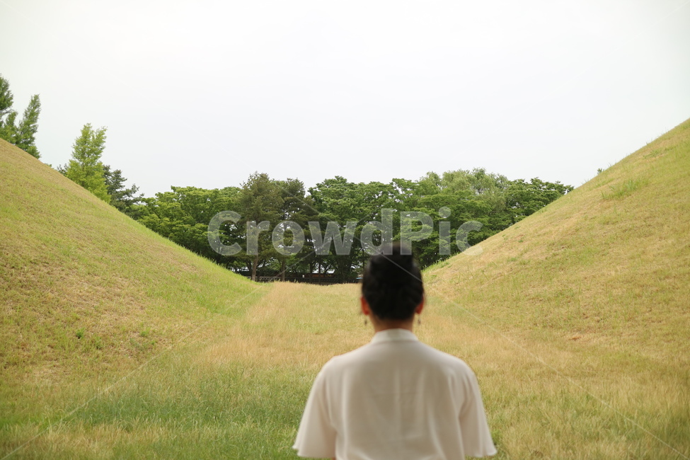 경주,대릉원,경주대릉원,경주세계문화유산,여자,뒷모습,grassland,field,들,목초지,outdoors,mound,투수판,person,옥외,사람,human,인간