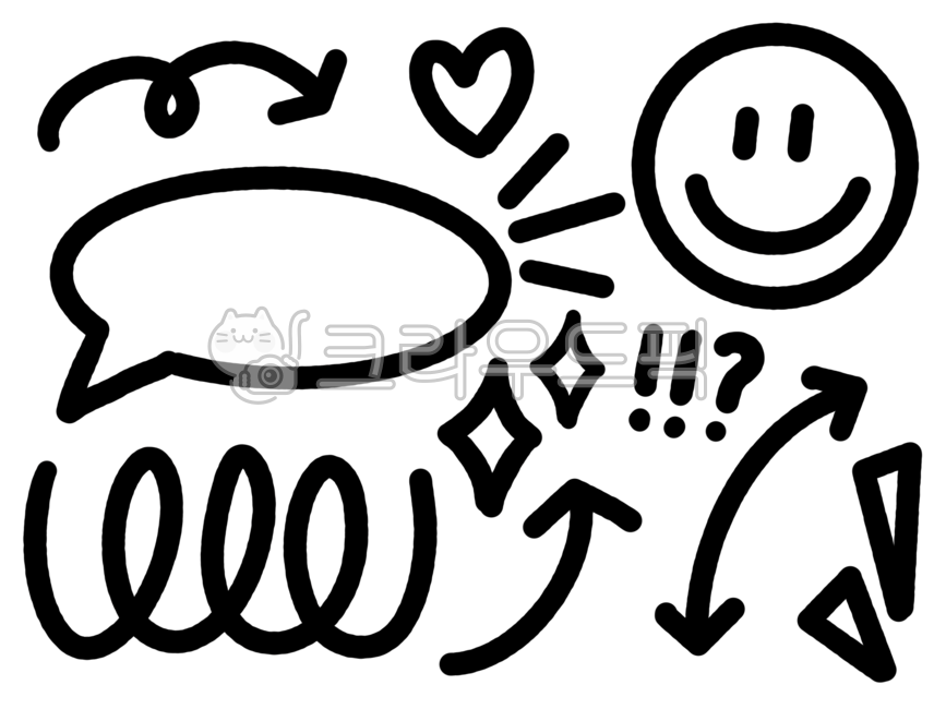 하트,화살표,말풍선,꼬리표,느낌표,스마일,일러스트,그림,낙서,드로잉,효과,smile,arrow,풍선,speechbubble,bubble,검정,흑백,drawing