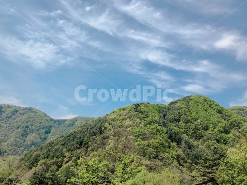 산,하늘,산등성,자연경관,푸르름