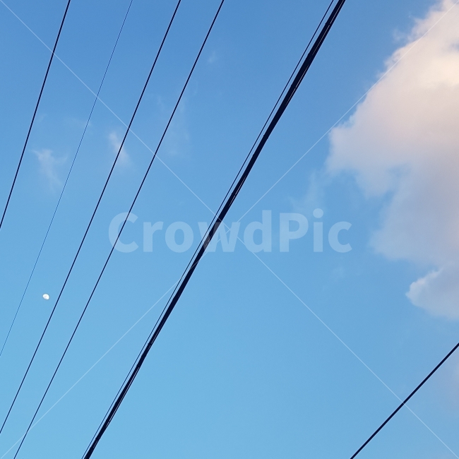 하늘,전기줄,달,반달,풍경,하늘색,푸름,구름,맑음,자연,깨끗함,산뜻함,선,sky,half,moon,view,cloud,nature,sunny,자연,풍경,nature,landscape