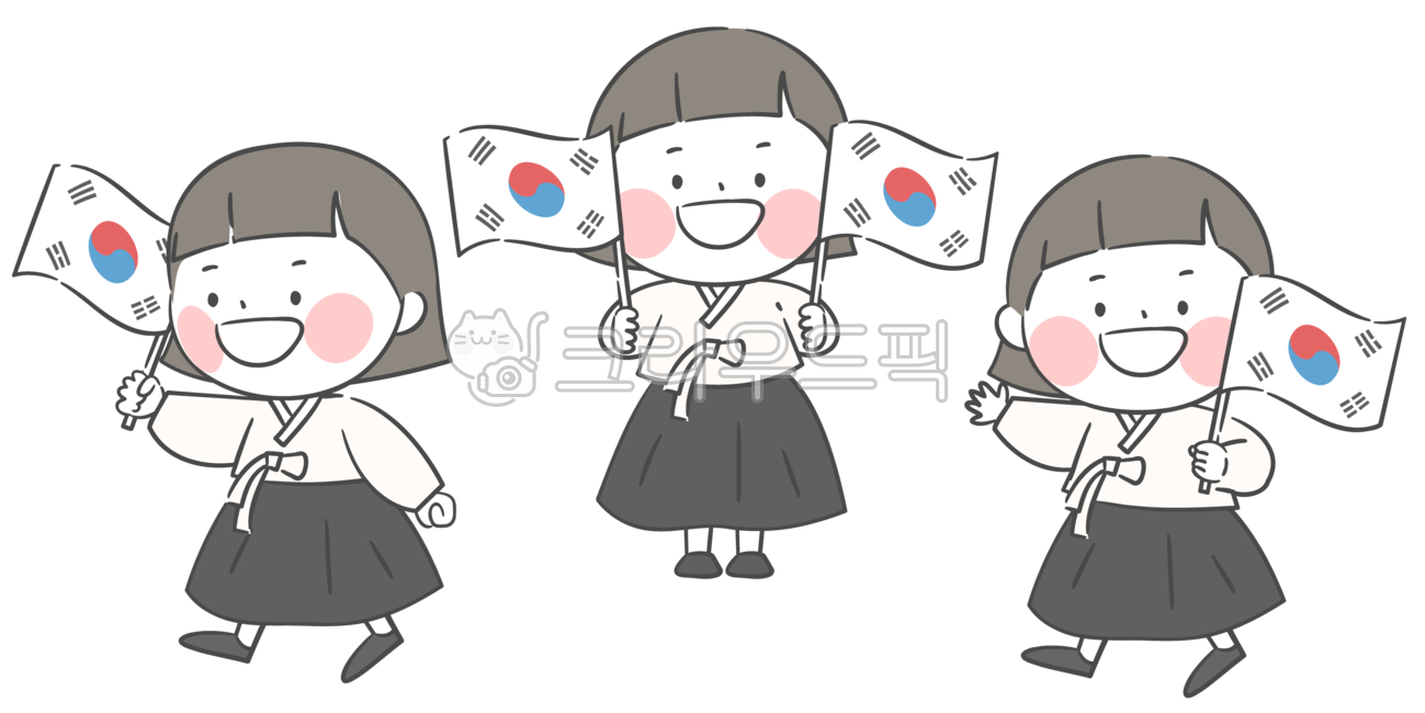 flag,kid,Independence Movement Day,Day care Center,Verse 31,national holiday,comic book,Liberation Day,independence movement,korea,Independent,character,children,kindergarden,Korean Flag,Han bok,illustration,female,love of country,short hair