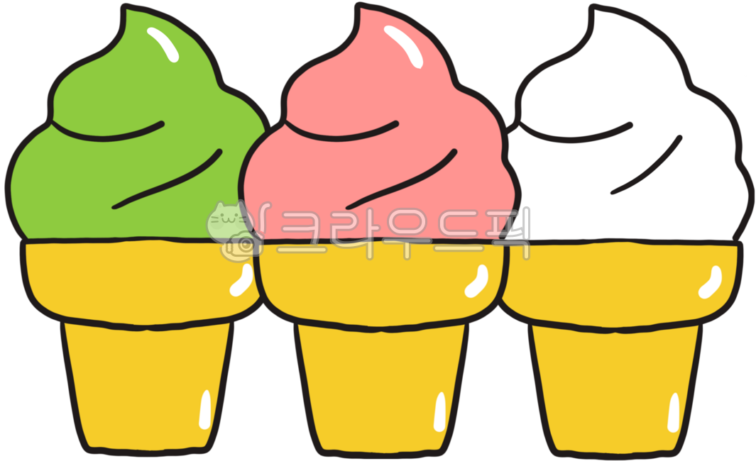 Ice cream,strawberry flavor,green tea flavor,milk flavor,cone ice cream