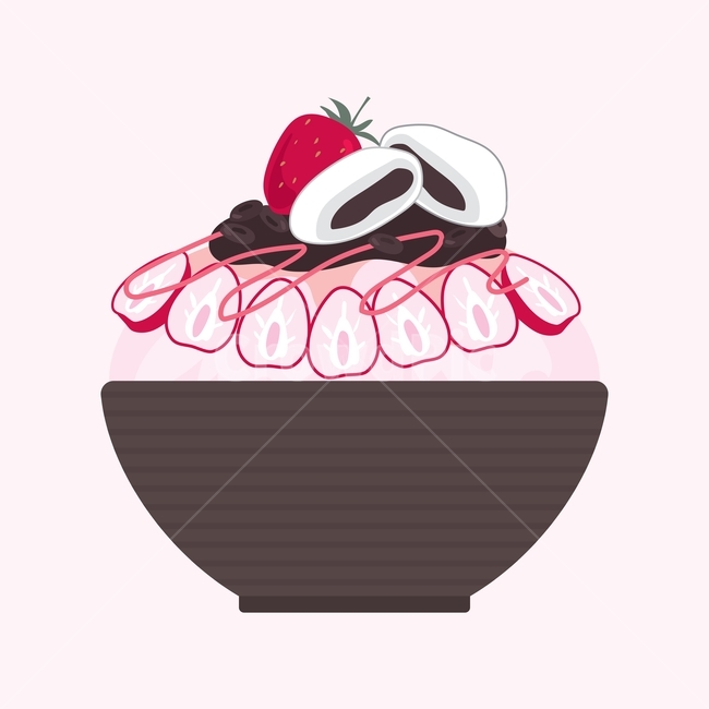 벡터,일러스트,빙수,팥빙수,디저트,한국,간식,음식,후식,얼음,딸기,스트로베리,찹쌀떡,팥,과일,여름,그래픽,일러스트레이션,graphic,illustration