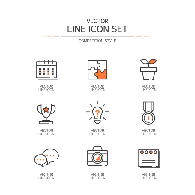 calendar,Line icon,sprout,bulb,icon,pot,puzzle,medal,Pictogram,championship cup,horse box,camera,Simple icon