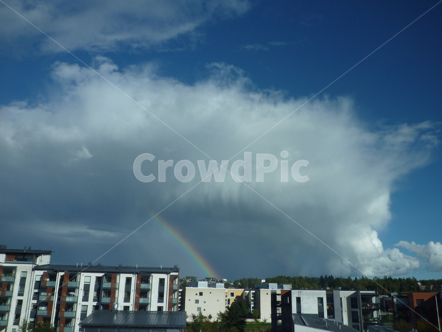 무지개,비온후,마을,구름,빌라,rainbow,sky,clouds,village