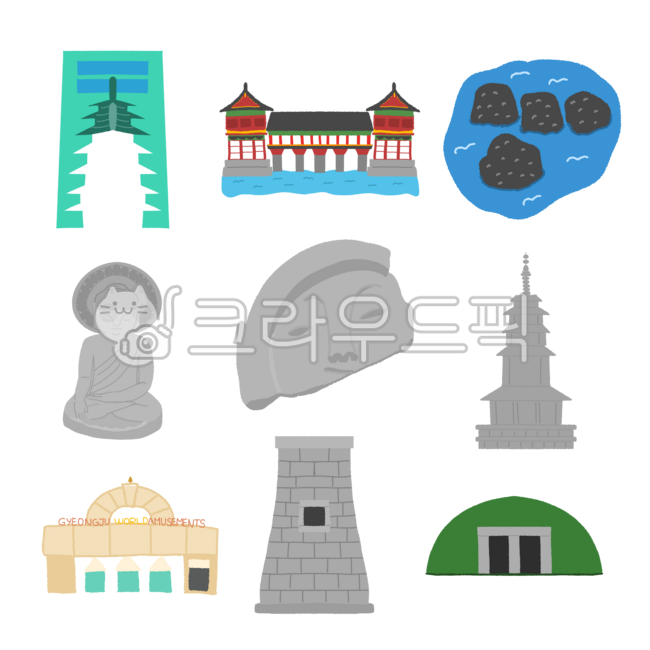 경주,경주랜드마크,경주가볼만한곳,경주일러스트,경주아이콘,다꾸,꾸미기,경주스티커,불국사,천마총,경주월드,문무대왕릉,한국관광지,수학여행,경주핫플,경주타워,얼굴무늬수막새,첨성대,석가탑,문화재,세계문화유산,유네스코세계유산