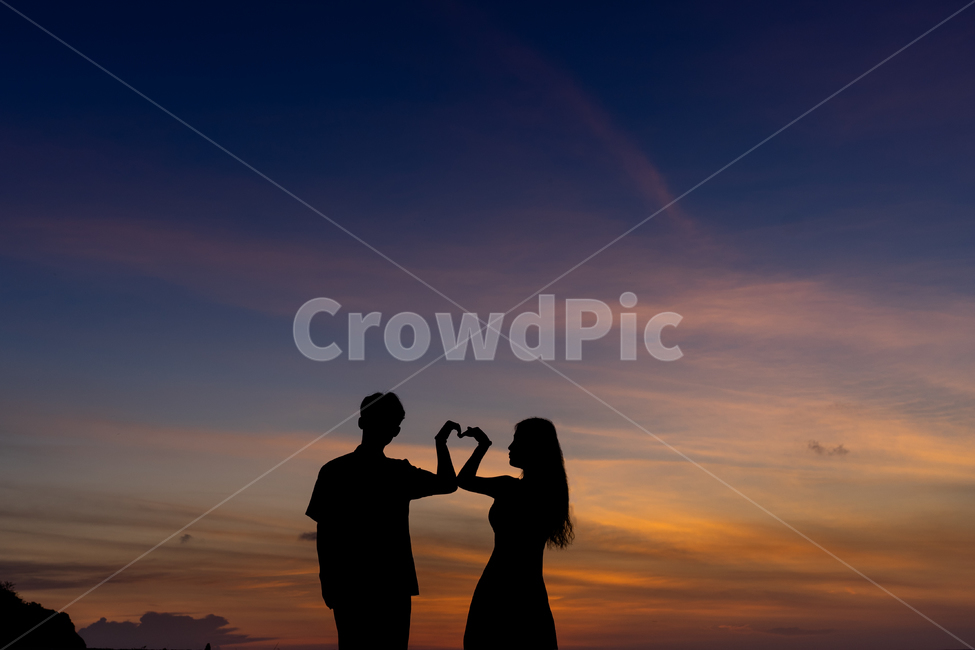 couple,person,sunset,silhouette,backlight,human