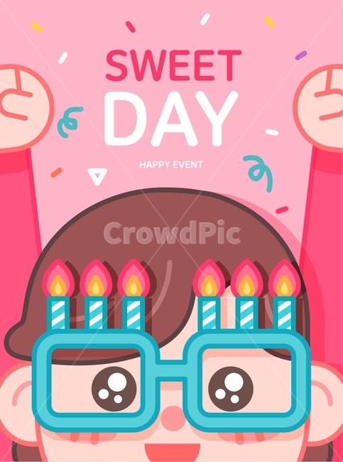 안경,촛불,생일,이벤트,팝업,캐릭터,기념일,축하,anniversary,congratulation,celebrate,celebration,그래픽,일러스트레이션,graphic,illustration