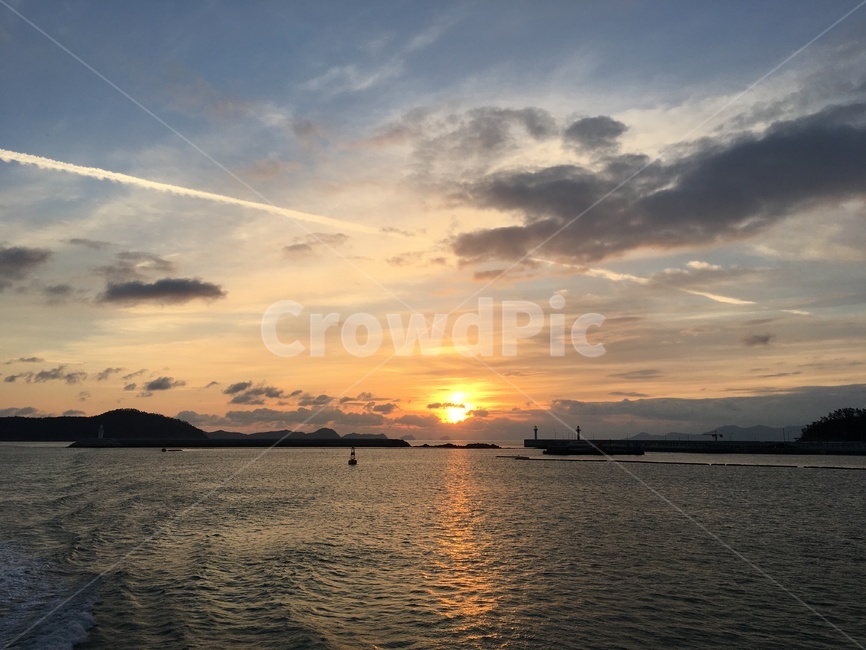바다,노을,자연,일출,일몰,하늘,항구,배,파도