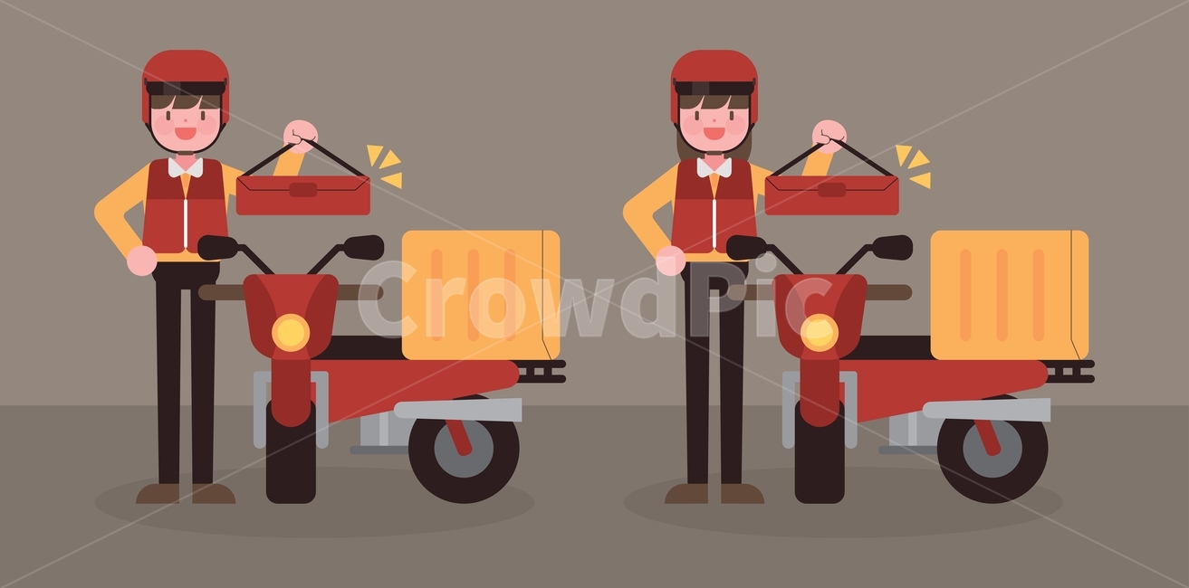 알바,아르바이트,알바생,아르바이트생,직업,직종,대학생,노동,수익,수입,잡,job,사람,돈,방학,상황,포즈,일러스트,벡터,캐릭터,귀여운,심플한,피자,배달,배달원,딜리버리,패스트푸드,배달음식,안전모,하이바,오토바이,바이크,스쿠터,탈것,유니폼,붉은색,빨간색,안전,운전,그래픽,일러스트레이션,graphic,illustration