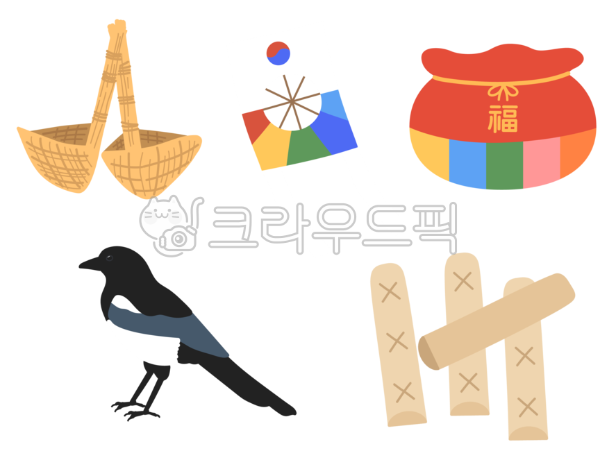 설날,설날그림,설날일러스트,복조리,연,복주머니,까치,윷,윷놀이,까치그림,까치일러스트,새,동물,복주머니그림